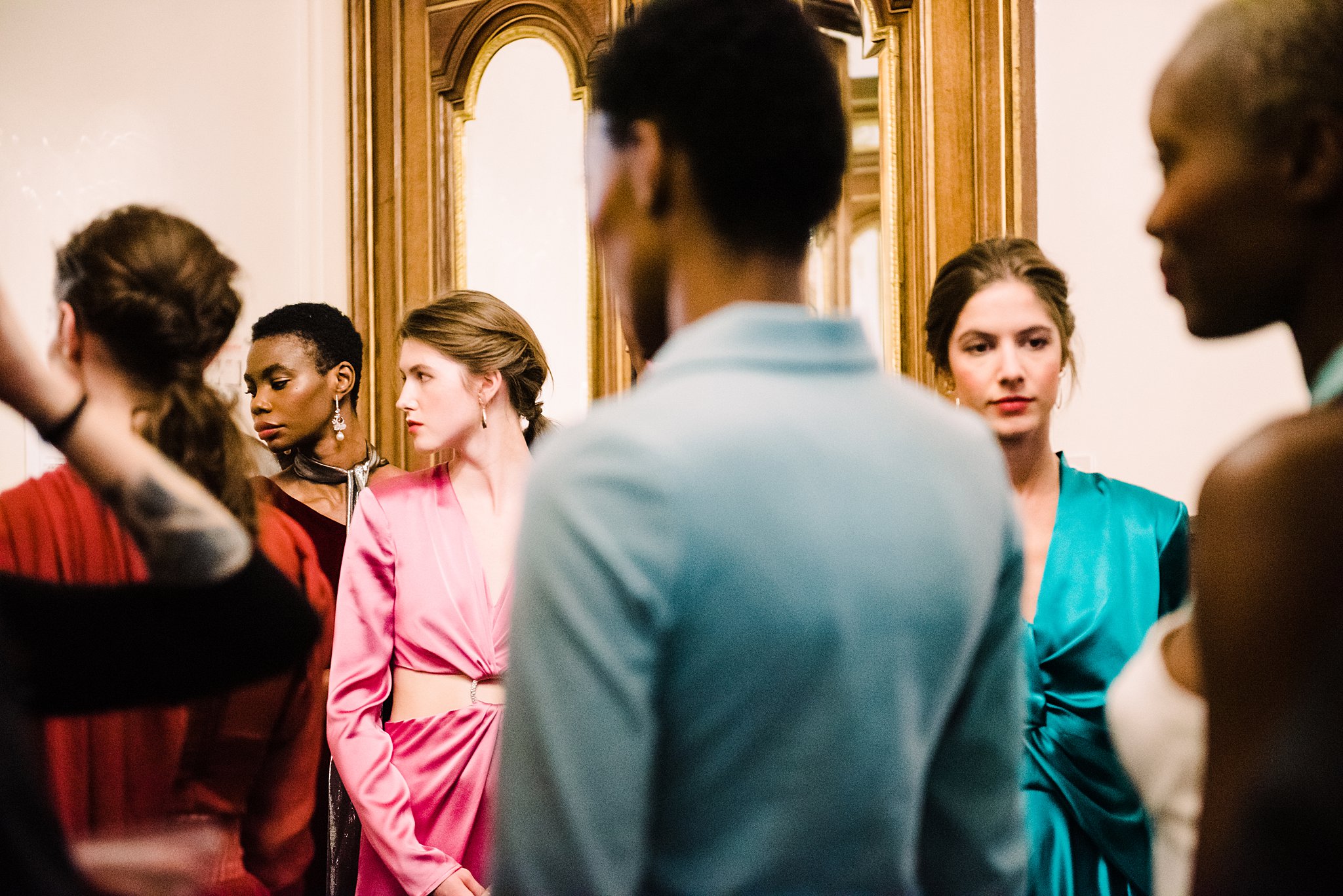 models getting ready to walk at the flying solo show pfw ss20
